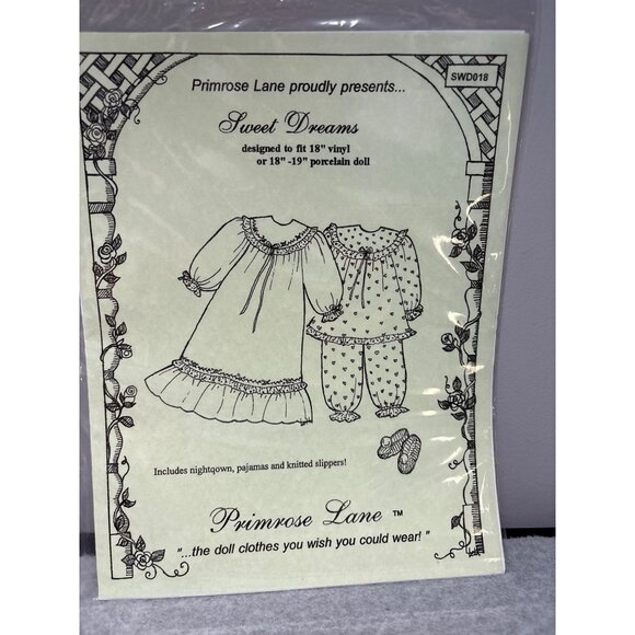 Primrose Lane Sweet Dreams Nightgown & Pajamas Pattern for 18" Dolls - Picture 3 of 4